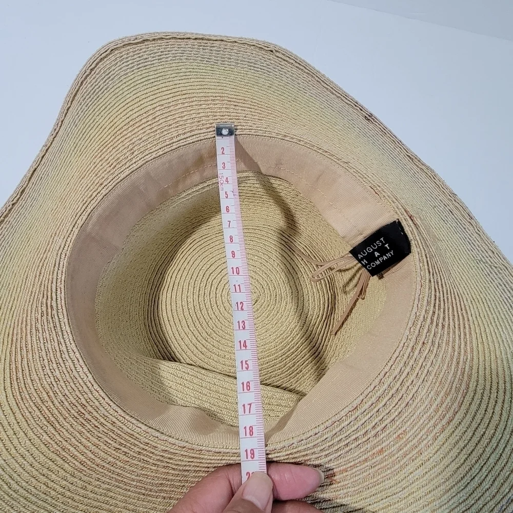 AUGUST HAT Women Neutral Striped Floppy Summer Beach Hat One Size Paper Blend